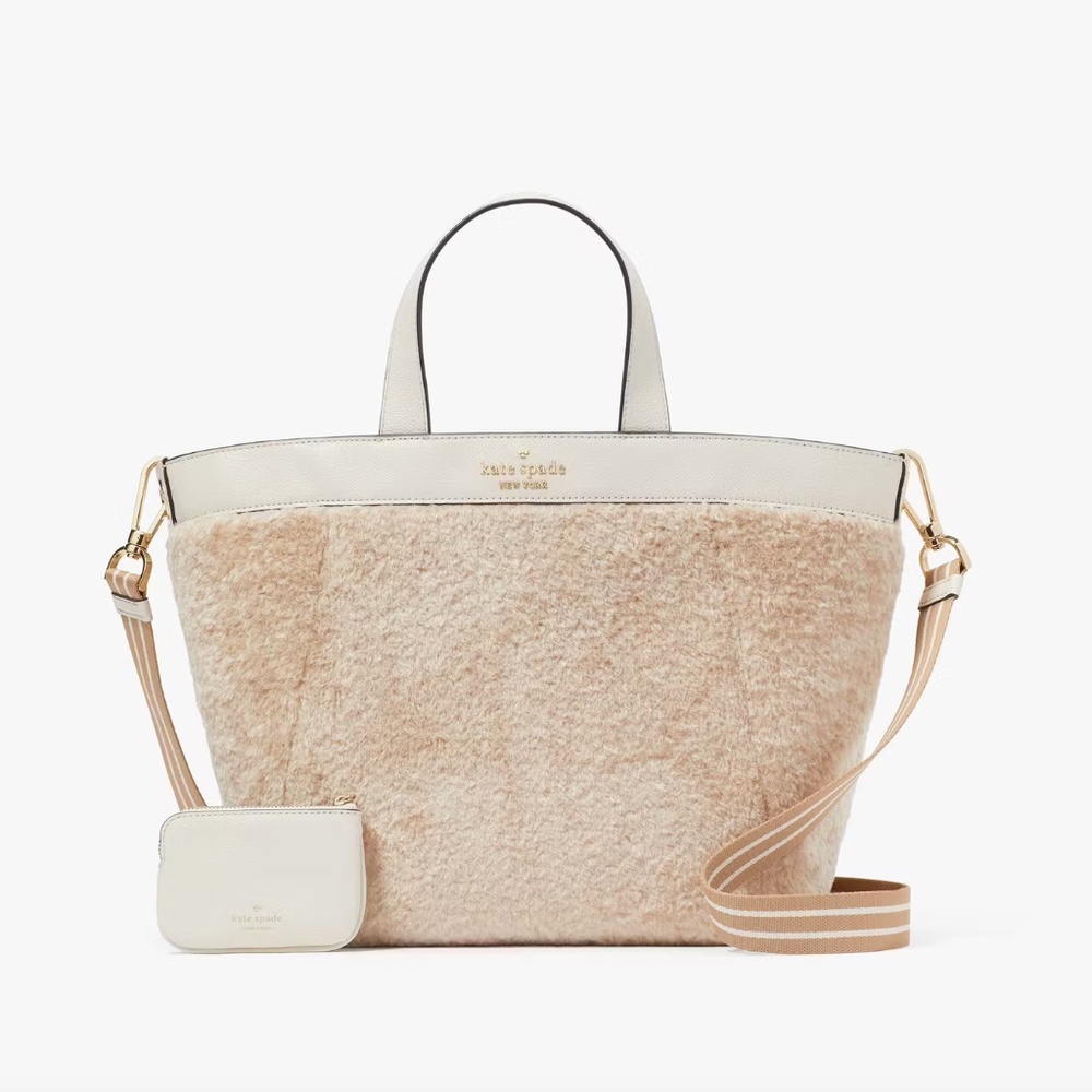 Women's Kate Spade Rosie Satchel Tote Faux Shearling Fur Bag Natural Color